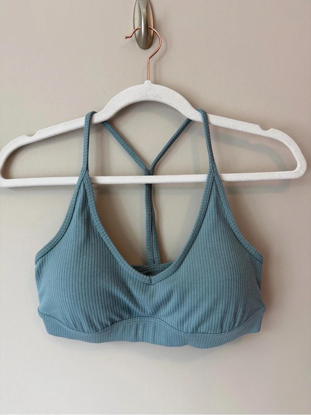 Alo Yoga Ribbed Blissful Bra Sz S Blue Skies Racerback VGUC